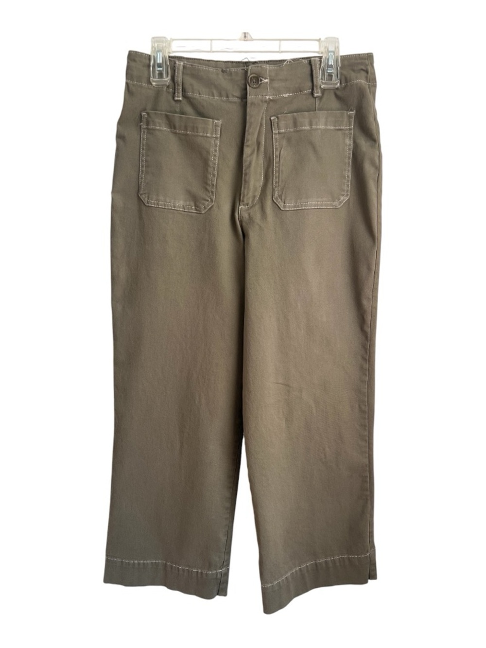Wide Leg Cotton Pants in Olive Green